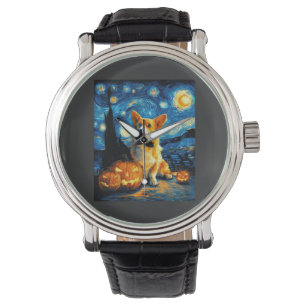 Montre Amoureux de chiens Corgi Peinture de van gogh nuit