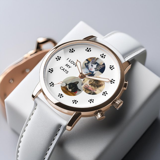 Montre amoureux des chats de collage 3 photos personnalis (Inspiration mockup (not actual product))
