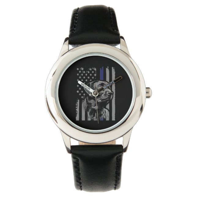 Montre Amoureux des chiens | Black Labrador American Flag (devant)