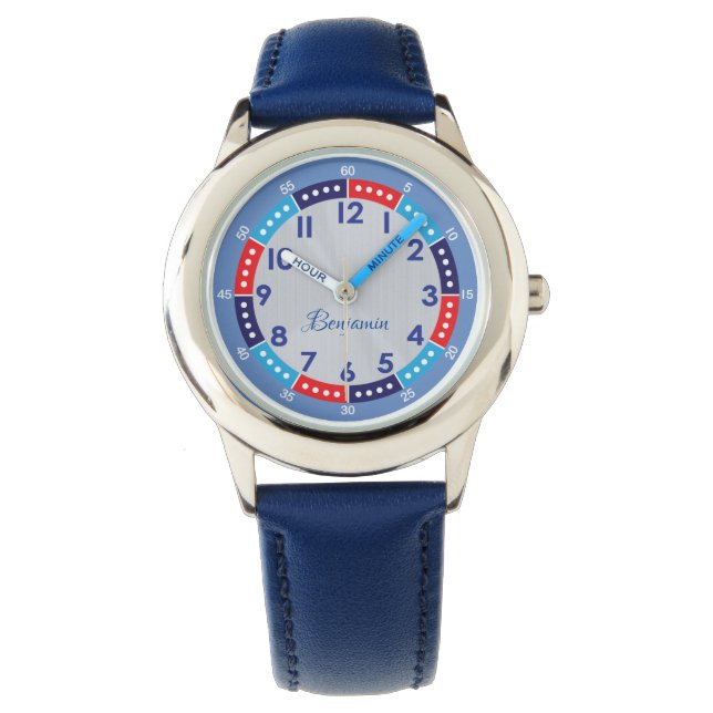Montre Amusant Moderne Bleu élégant Nom Personnalisé Enfa (devant)