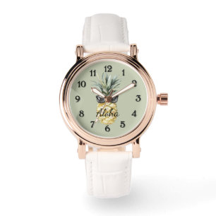 Montre Ananas tropical vert Aloha avec lunettes de soleil