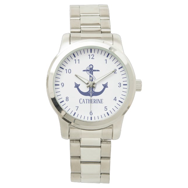 Montre Ancre bleue marine Nom du monogramme (devant)