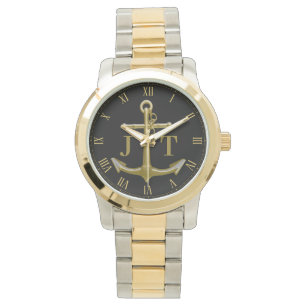 Montre Ancre classique en or nautique sur noir