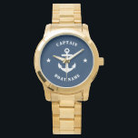 Montre Ancre classique nautique Nom du bateau du capitain<br><div class="desc">Une Ancre de navire classique nautique avec le grade de capitaine ou un autre titre et votre nom ou nom de bateau sur une montre à poignet élégante. Ce Pocket Watch personnalisé ne sera pas seulement le temps, mais est aussi une pièce de conversation amusante. Parfait pour la Fête des...</div>