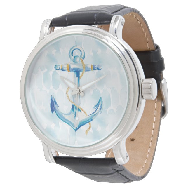 Montre Ancre d'aquarelle bleue (Incliné)