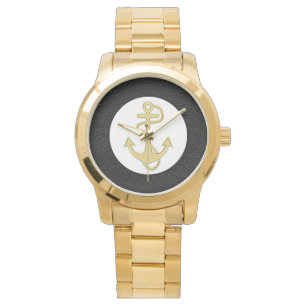 Montre Ancre dorée vintage nautique pour hommes