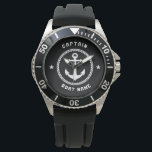 Montre Ancre maritime nautique Capitaine et bateau ou nom<br><div class="desc">Une Ancre maritime nautique avec le nom de capitaine ou autre titre et votre nom ou nom de bateau sur une montre élégante en argent et en noir. Ce Pocket Watch personnalisé ne sera pas seulement le temps, mais est aussi une pièce de conversation amusante. Parfait pour la Fête des...</div>