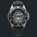 Montre Ancre maritime nautique Capitaine et bateau ou nom<br><div class="desc">Une Ancre maritime nautique avec le nom de capitaine ou autre titre et votre nom ou nom de bateau sur une montre élégante en argent et en noir. Ce Pocket Watch personnalisé ne sera pas seulement le temps, mais est aussi une pièce de conversation amusante. Parfait pour la Fête des...</div>
