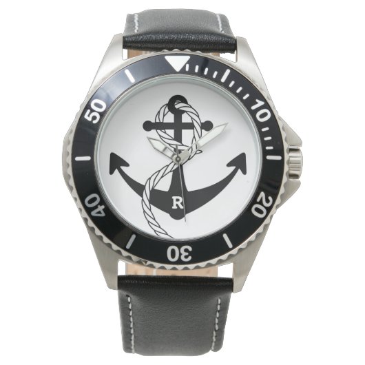 Montre Ancre nautique Monogramme initial personnalisé (devant)