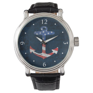Montre Ancre patriotique vintage USA nautiques de drapeau