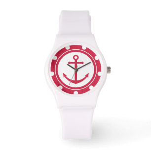Montre Ancre rouge et blanche Nautique