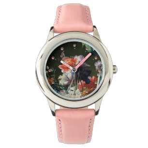 MONTRE ANÉMONES ROUGES ROSE FLEURS BLANCHES, BOUTTERFLY E