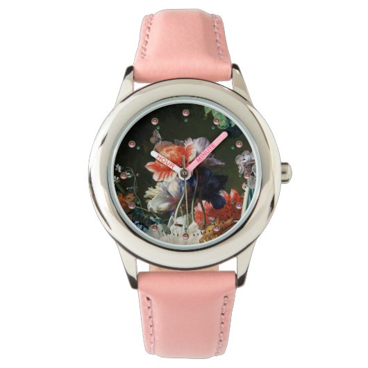 MONTRE ANÉMONES ROUGES ROSE FLEURS BLANCHES, BOUTTERFLY E (devant)