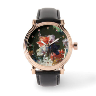 MONTRE ANÉMONES ROUGES ROSE FLEURS BLANCHES, BOUTTERFLY E