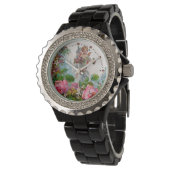 MONTRE ANGE ROMANTIQUE RASSEMBLANT ROSES ET FLEURS ROSES (Incliné)