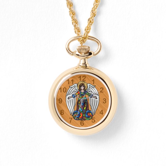 Montre Angle émaillé russe sur fond de bois cerisé (Recto)