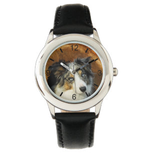 Montre Animal familier bleu de tête de chien de border
