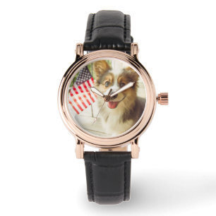 Montre Animaux de bébés cutest   American Flag Corgi