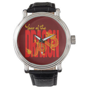 Montre Année du Dragon Rouge Or