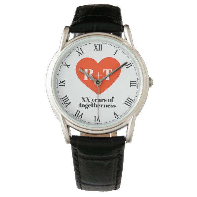 Montre Anniversaire du Mariage cardiaque Monogramme perso (devant)