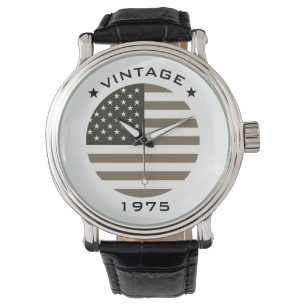 Montre Anniversaire personnalisé Année drapeau Vintage am