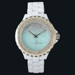 Montre Aqua Bleu Turquoise Argent Pailleté Monogramme<br><div class="desc">Montre monogramme à paillettes scintillantes argent et turquoise bleu aqua. C'est le cadeau parfait pour la remise des diplômes,  l'anniversaire,  le mariage,  la douche de mariée,  l'anniversaire de mariage,  la baby shower ou l'enterrement de vie de jeune fille pour quelqu'un qui aime le luxe clinquant et les styles chics.</div>