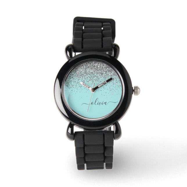 Montre Aqua bleu Turquoise Parties scintillant argent Mon (Recto)
