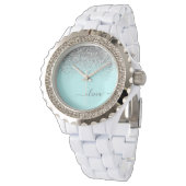 Montre Aqua Blue Turquoise Argent Pailleté Monogramme (Incliné)
