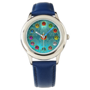 MONTRE AQUA BLUE TURQUOISE DAMASK ET 3D COLORÉS