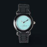 Montre Aqua Blue Turquoise Moderne Script Girl Monogramme<br><div class="desc">Aqua Blue Turquoise Simple Script Monogramme Nom Monographie. Cela rend le cadeau parfait pour 16 ans,  mariage,  douche nuptiale,  anniversaire,  baby shower ou bachelorette pour quelqu'un qui aime le luxe glam et les styles chic.</div>