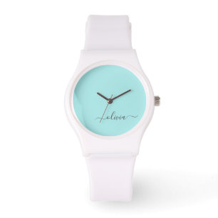 Montre Aqua Blue Turquoise Moderne Script Girl Monogramme