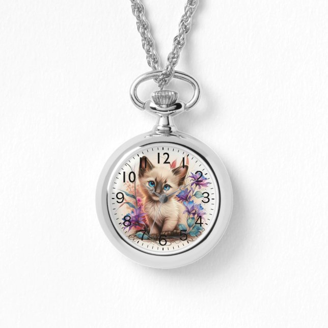 Montre Aquarelle adorable Chaton balinais Imprimer (Recto)