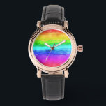 Montre Aquarelle arc-en-ciel<br><div class="desc">Bandes horizontales multicolores et lumineuses,  peintes en aquarelle,  très arrière - plans à la personnalisation avec votre propre texte ou images ou gardez un design gai.</div>