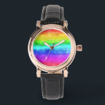 Montre Aquarelle arc-en-ciel<br><div class="desc">Bandes horizontales multicolores et lumineuses,  peintes en aquarelle,  très arrière - plans à la personnalisation avec votre propre texte ou images ou gardez un design gai.</div>