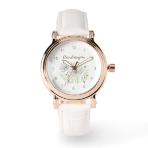 Montre Aquarelle Blanc Cosmos Fleurs Peinture Botanique