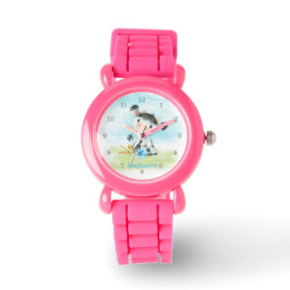 Montre Aquarelle bleue Petite vache