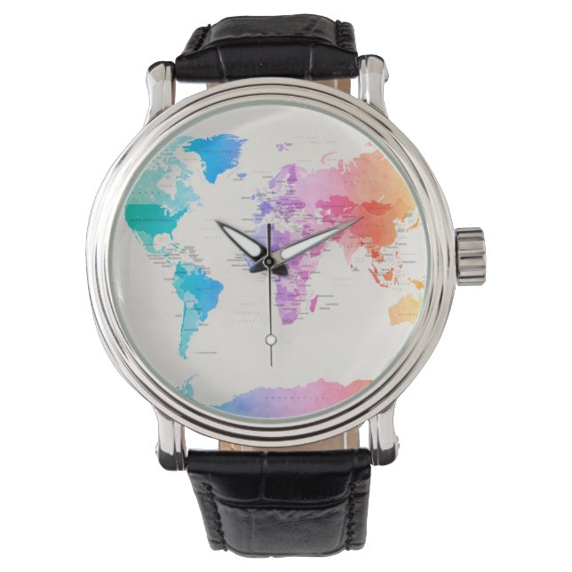 Montre Aquarelle Carte politique du monde (devant)