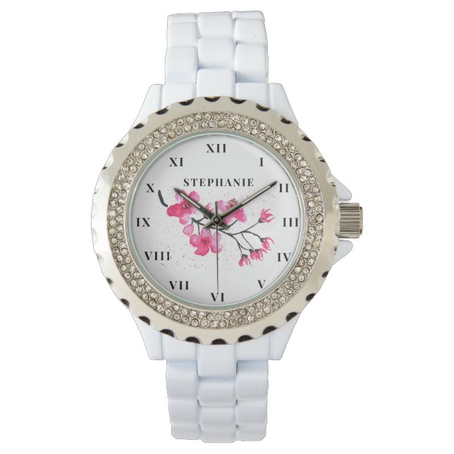 Montre Aquarelle Cherry Blossom Floral Sakura Moderne (devant)