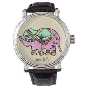 Montre Aquarelle colorée Eléphant