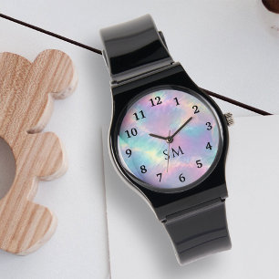 Montre Aquarelle colorée Faux Pierre Opale Holographique