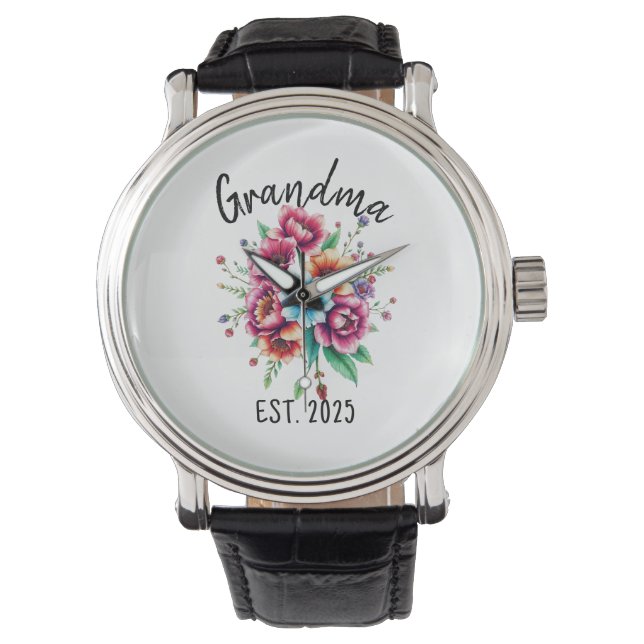 Montre Aquarelle Colorée Fleur sauvage grand-mère (devant)