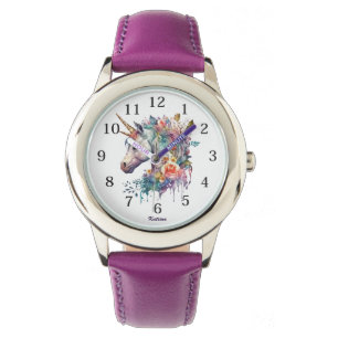 Montre Aquarelle couleur violet magique florale Unicorne