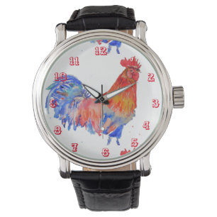 Montre Aquarelle de coquillages de poulet à l'huile rouge