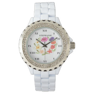 Montre Aquarelle de couronne de fleurs pivoine moderne