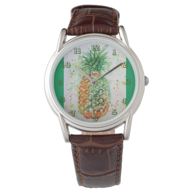 Montre Aquarelle de Fruit Tropical d'ananas Vert (devant)