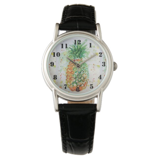 Montre Aquarelle de fruits d'ananas Orange Lime art (devant)
