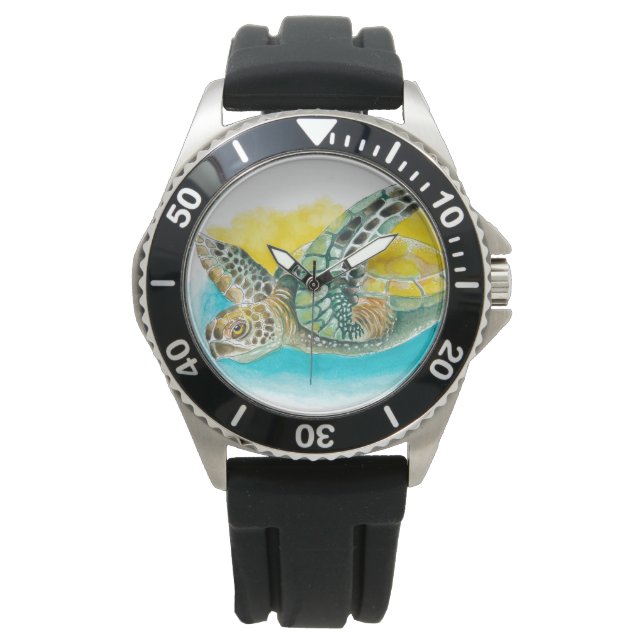 Montre Aquarelle de la tortue de mer vert (devant)