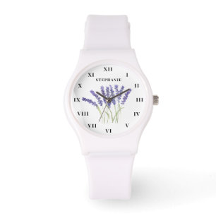 Montre Aquarelle de lavande Floral pourpre moderne