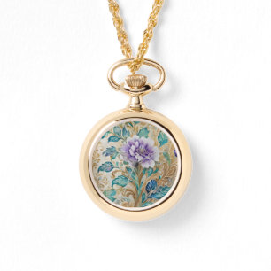 Montre Aquarelle fleurie Rose violette