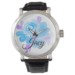 Montre Aquarelle Floral Bleu Violet